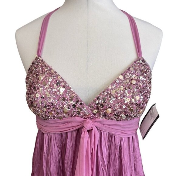 BCBG MAXAZRIA Dusty Rose Beads Sequins Halter Dress Women Size 4 Silk‎ Prom NEW - Picture 4 of 16